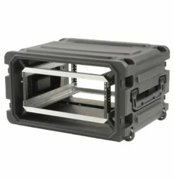 SKB 20 In. 4U Roto Shockmount Rolling Rack -travel storage Shop skb 3skb r04u20w open left