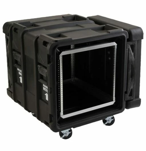 SKB 24 In. Deep 10U Roto Shock Rack -travel storage Shop skb 3skb r910u24 open right